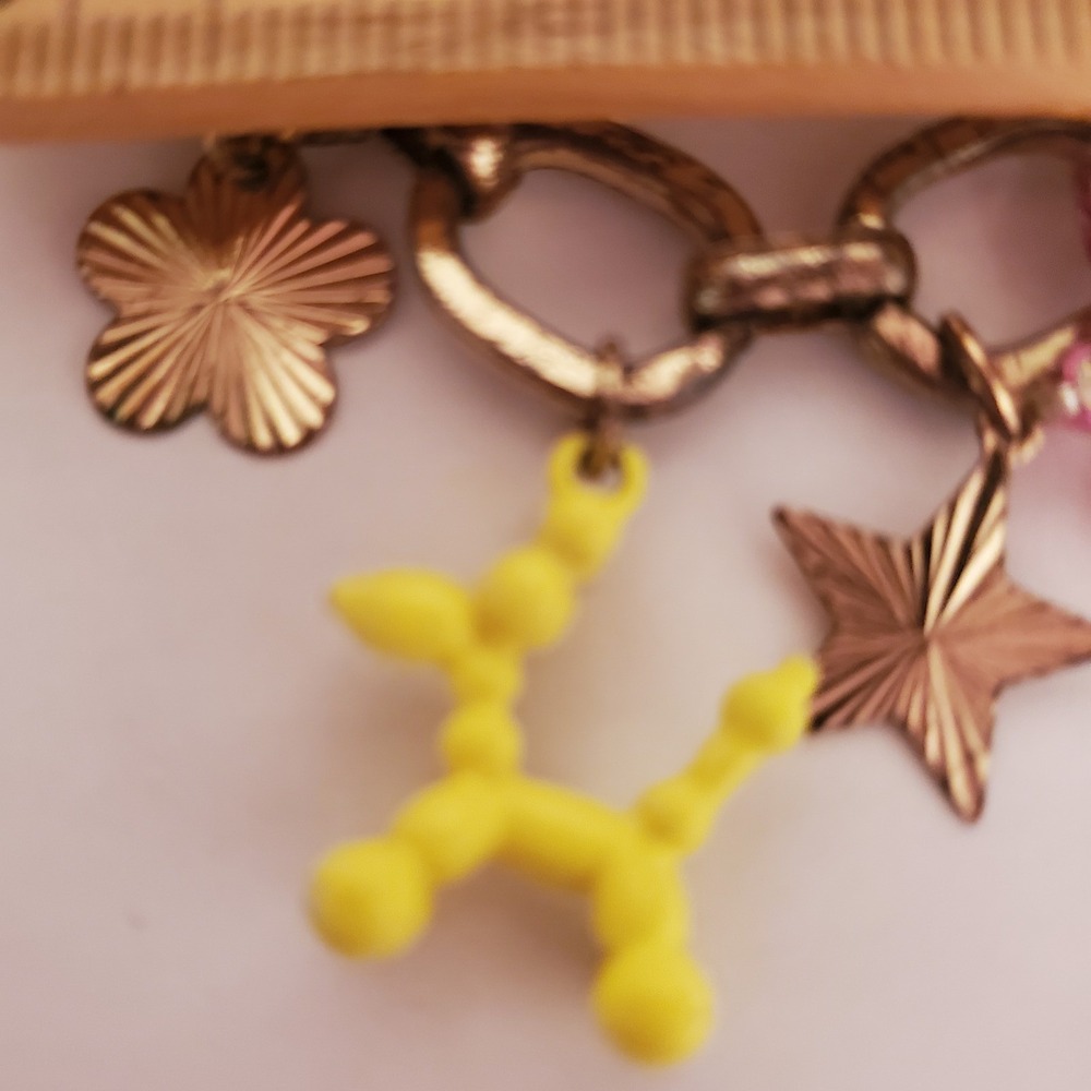 Chunky Gold Tone Charm Bracelet Keyring Ballon Dog Star Heart Flower Extender